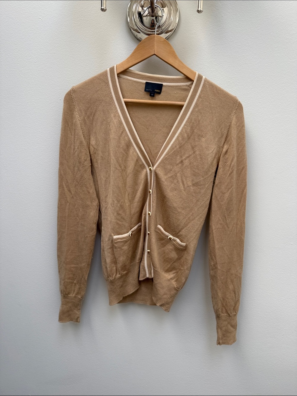 Women’s Camel V-Neck Button Cardigan Sweater